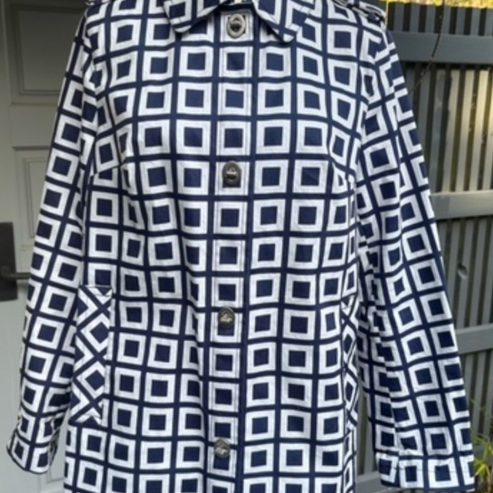 Talbots Navy and White Geometric Trench Coat